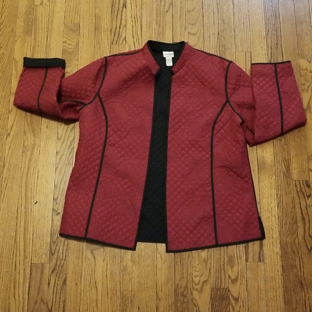 Chico's Quilted Red and Black Blazer